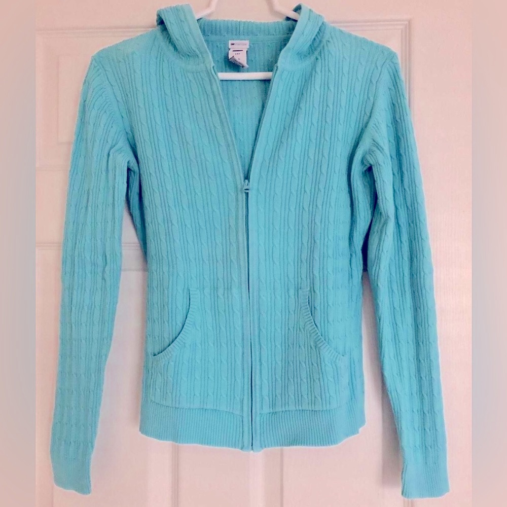 🩵 GAP Aqua Cable Knit Zip Up Sweater